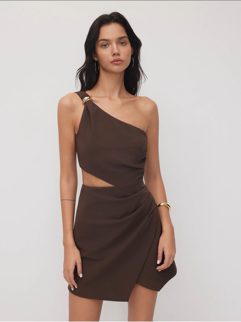 Cider One-Shoulder Chocolate Brown Mini Dress
